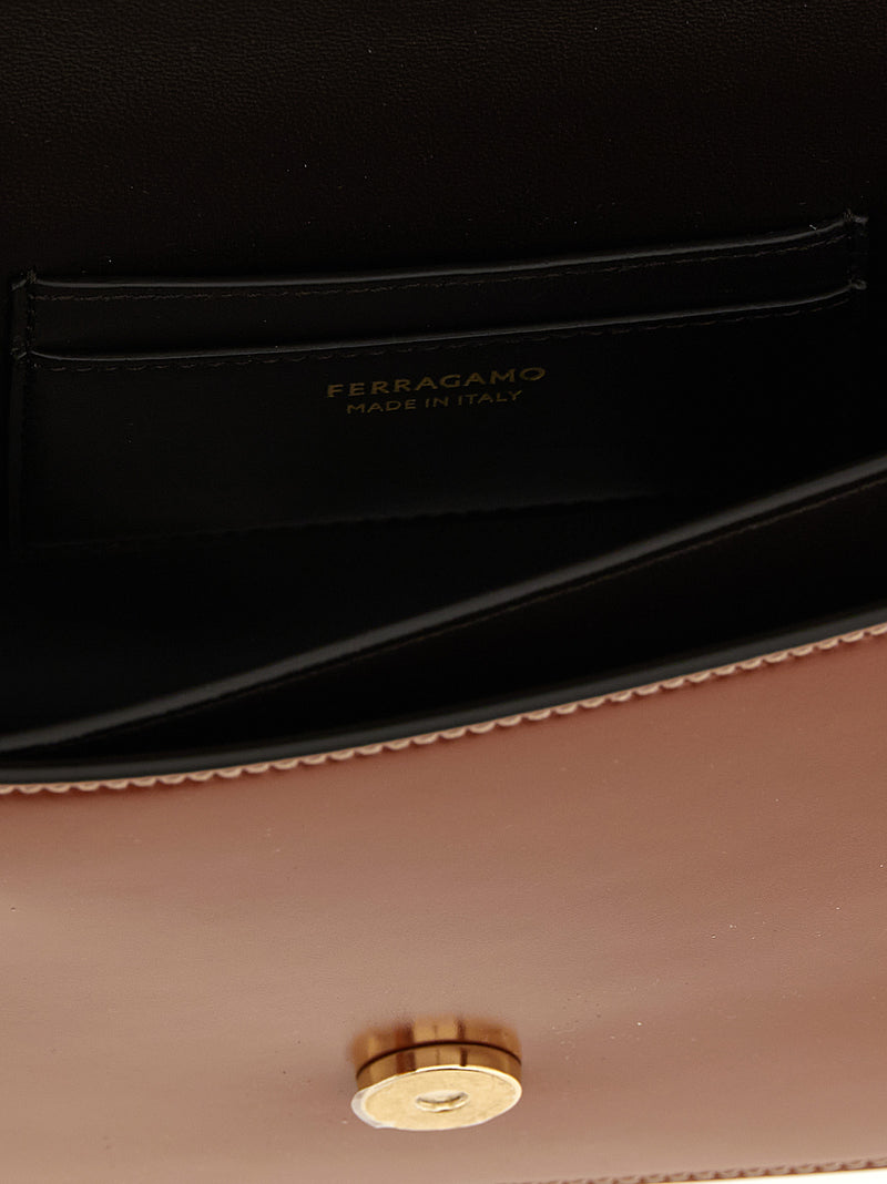 Ferragamo Double Gancini Brown Calfskin Crossbody Bag