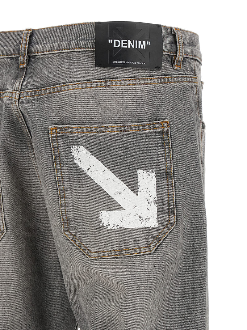 Off-White Gray Cotton Relaxed Fit Jeans for Men