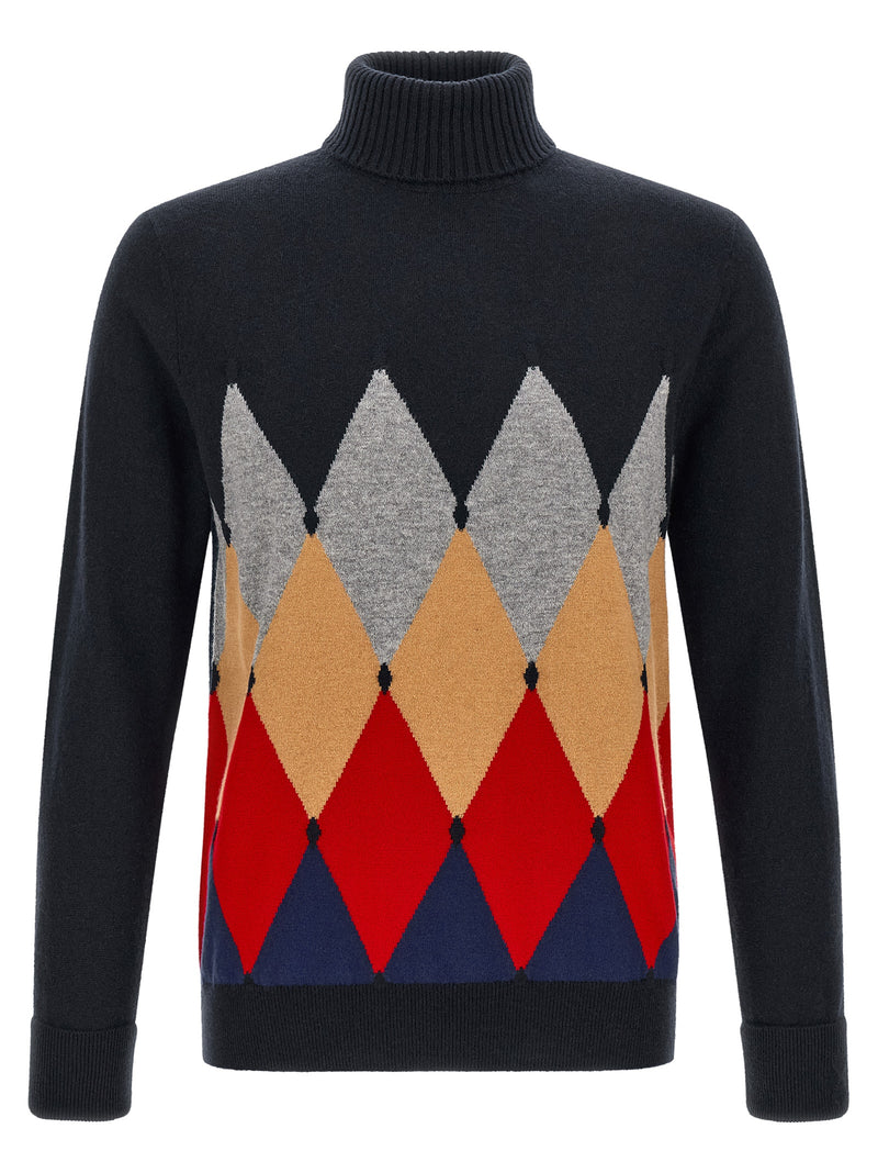 Ballantyne Blue Cashmere Cardigan - Classic Diamond Design