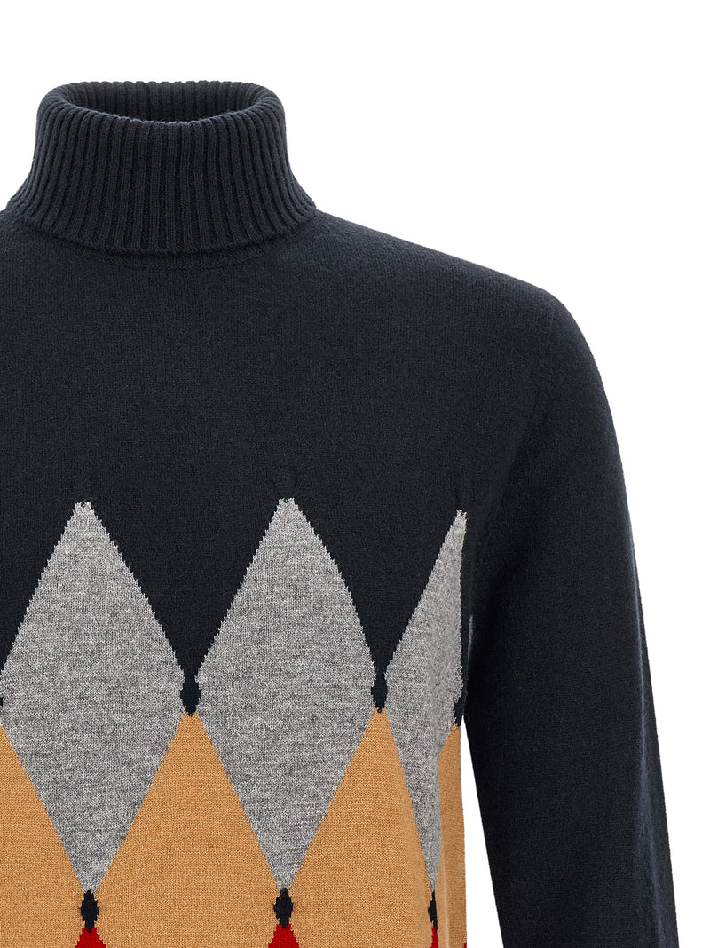 Ballantyne Blue Cashmere Cardigan - Classic Diamond Design