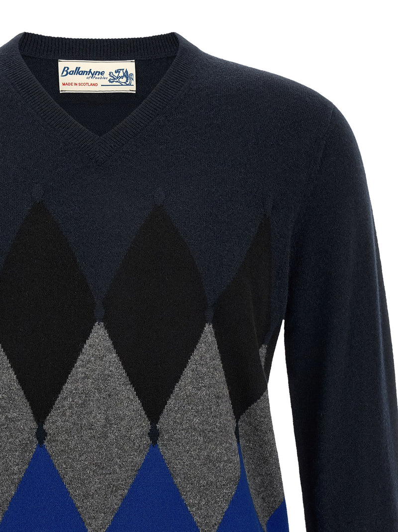 Ballantyne Blue Cashmere Cardigan - Luxurious Scottish Knitwear