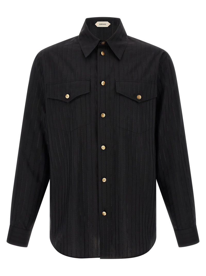 Versace Black Cotton Blouse with Greek Pattern
