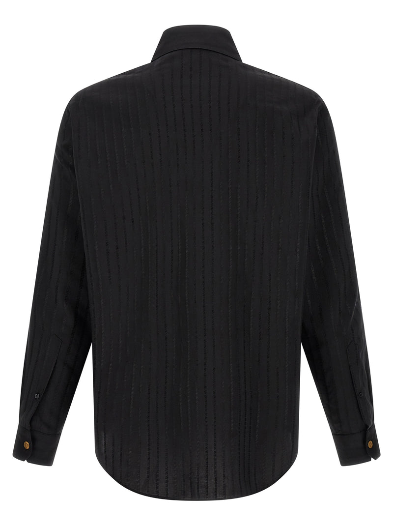 Versace Black Cotton Blouse with Greek Pattern