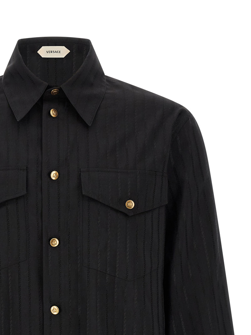 Versace Black Cotton Blouse with Greek Pattern