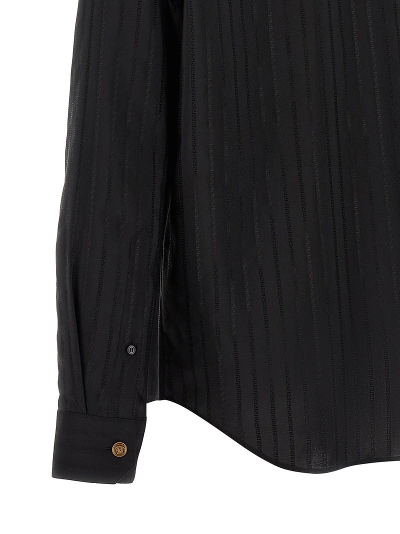 Versace Black Cotton Blouse with Greek Pattern