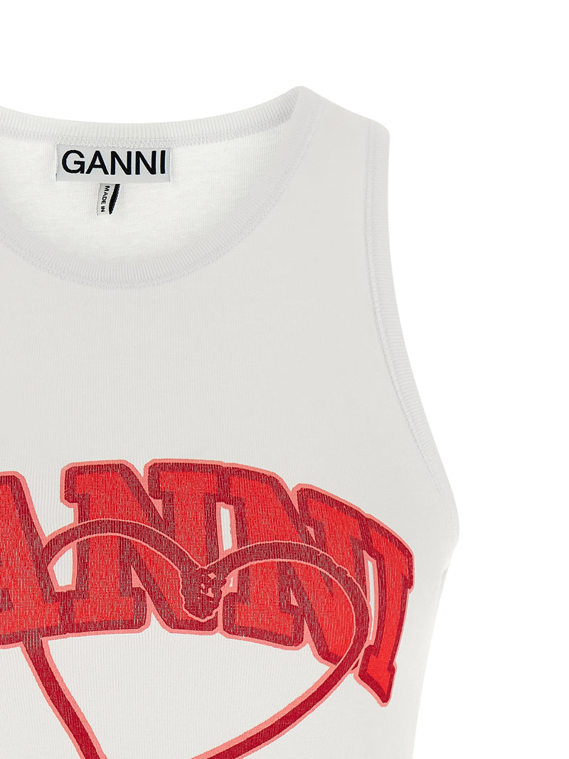 Ganni Red Organic Cotton Tank Top with Cherry Print