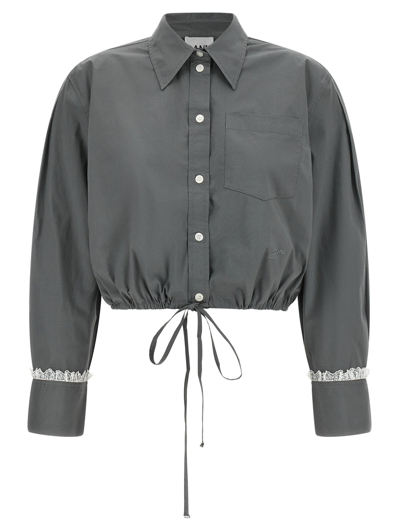 Ganni Gray Cotton Blouse - Modern Cropped Shirt