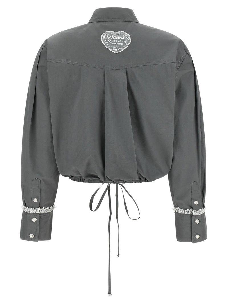Ganni Gray Cotton Blouse - Modern Cropped Shirt