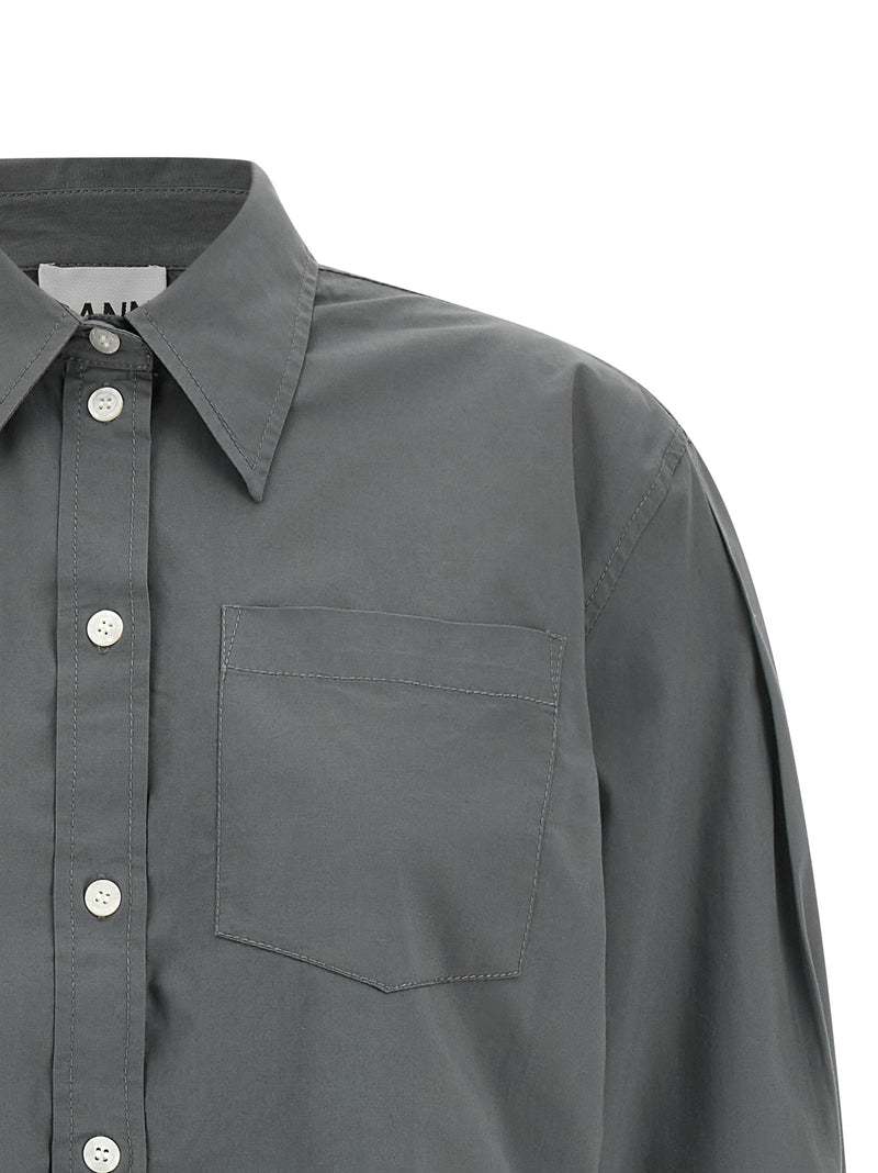 Ganni Gray Cotton Blouse - Modern Cropped Shirt