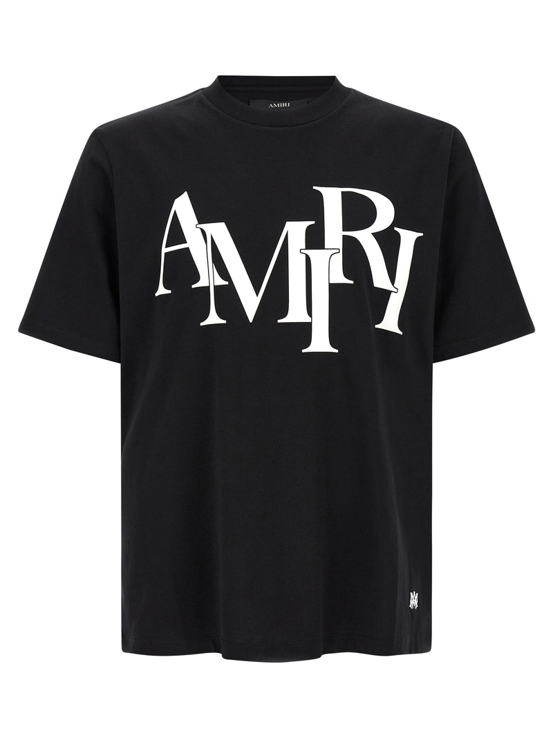 Amiri Staggered Logo Black Cotton T-Shirt