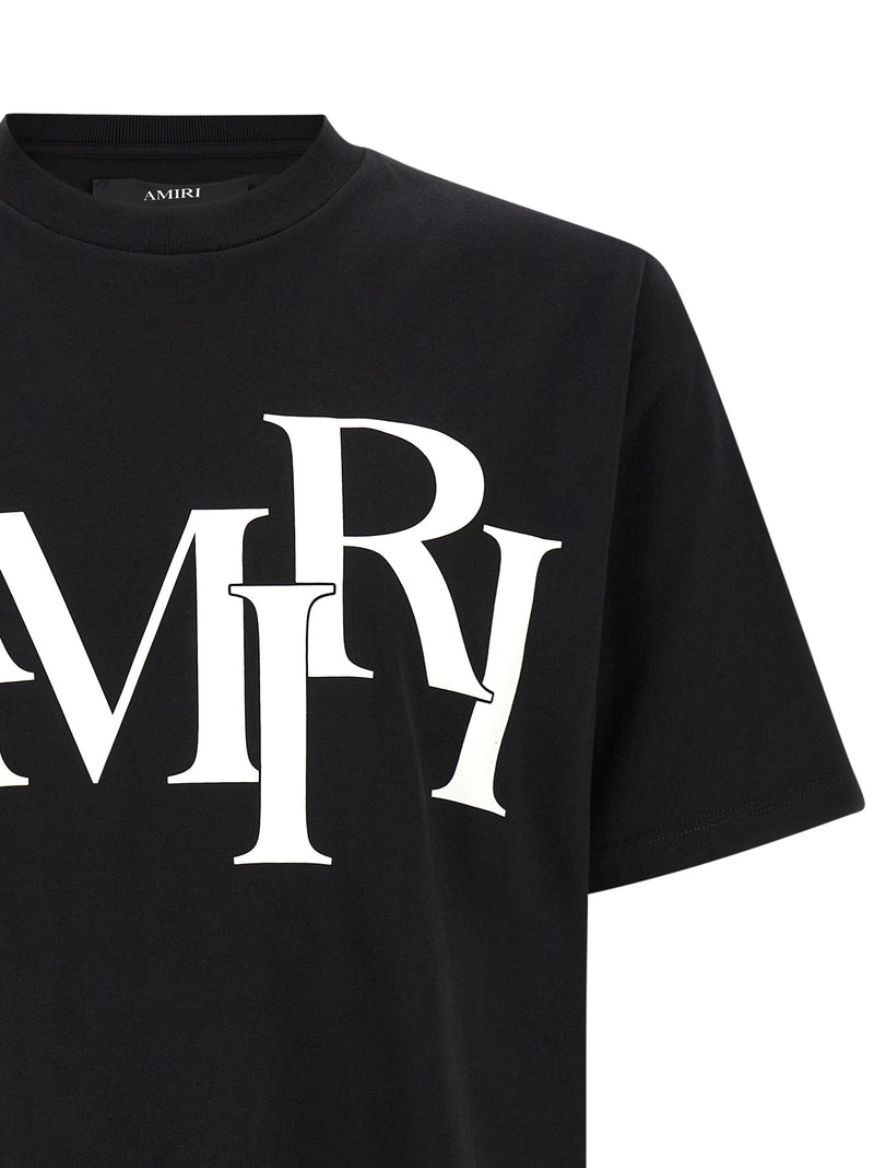 Amiri Staggered Logo Black Cotton T-Shirt