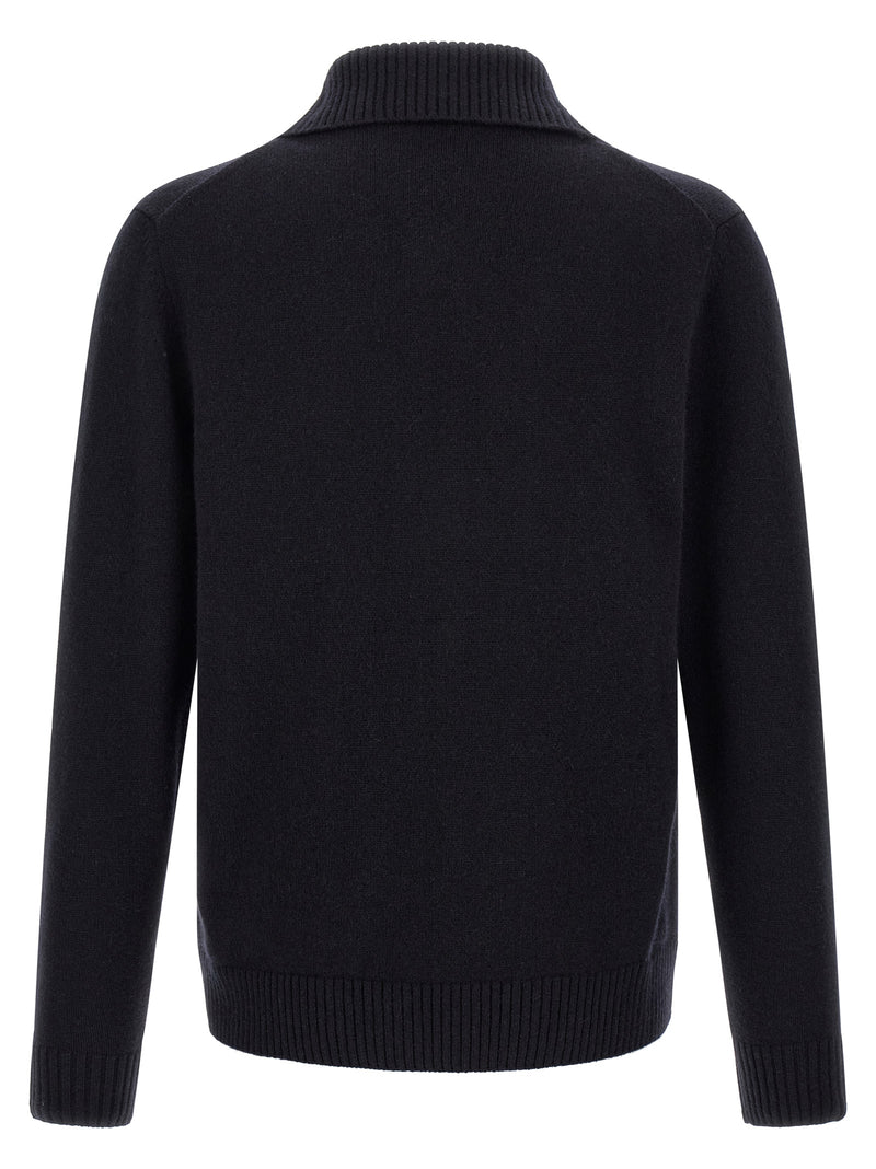 ZANONE Blue Cashmere Half-Zip Cardigan for Men