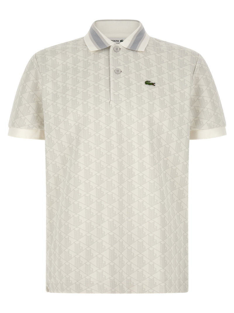 Lacoste White Polyester Polo Shirt - Classic Fit with Jacquard Knit