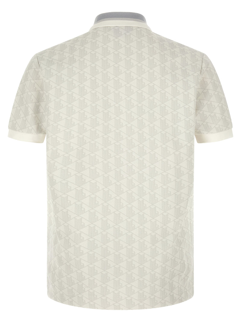 Lacoste White Polyester Polo Shirt - Classic Fit with Jacquard Knit