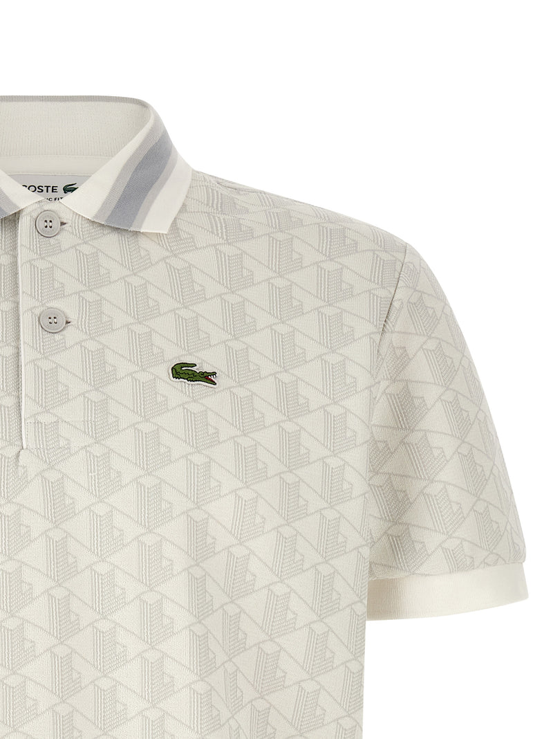 Lacoste White Polyester Polo Shirt - Classic Fit with Jacquard Knit