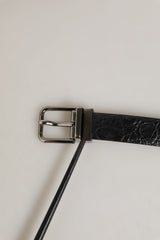 Dolce & Gabbana Black Leather Silver Metal Buckle Men Belt