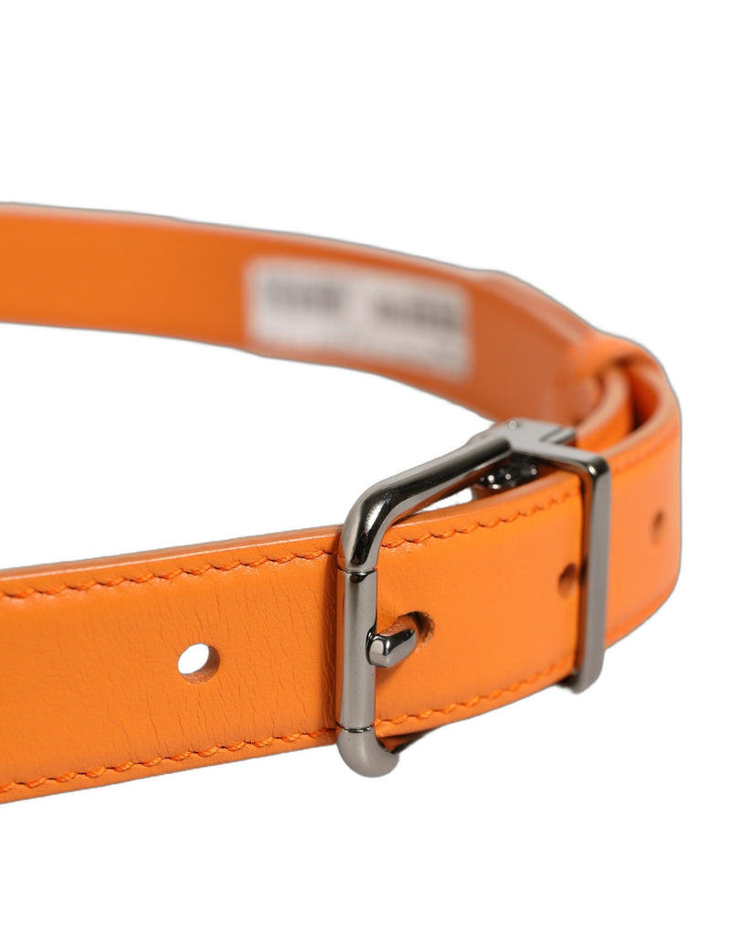 Dolce & Gabbana Orange Leather Belt with Silver Tone Buckle