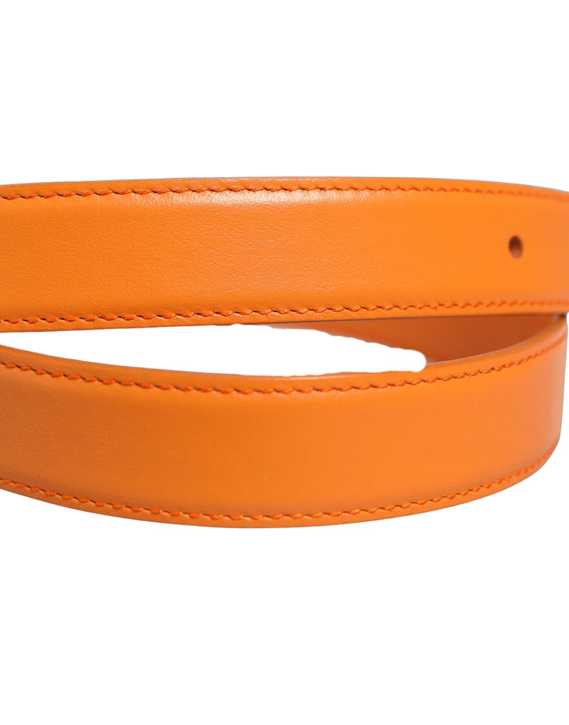 Dolce & Gabbana Orange Leather Belt with Silver Tone Buckle
