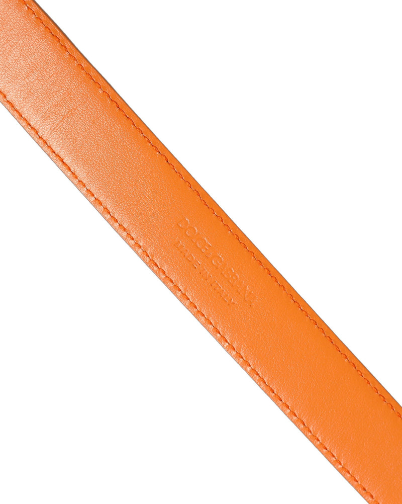 Dolce & Gabbana Orange Leather Belt with Silver Tone Buckle