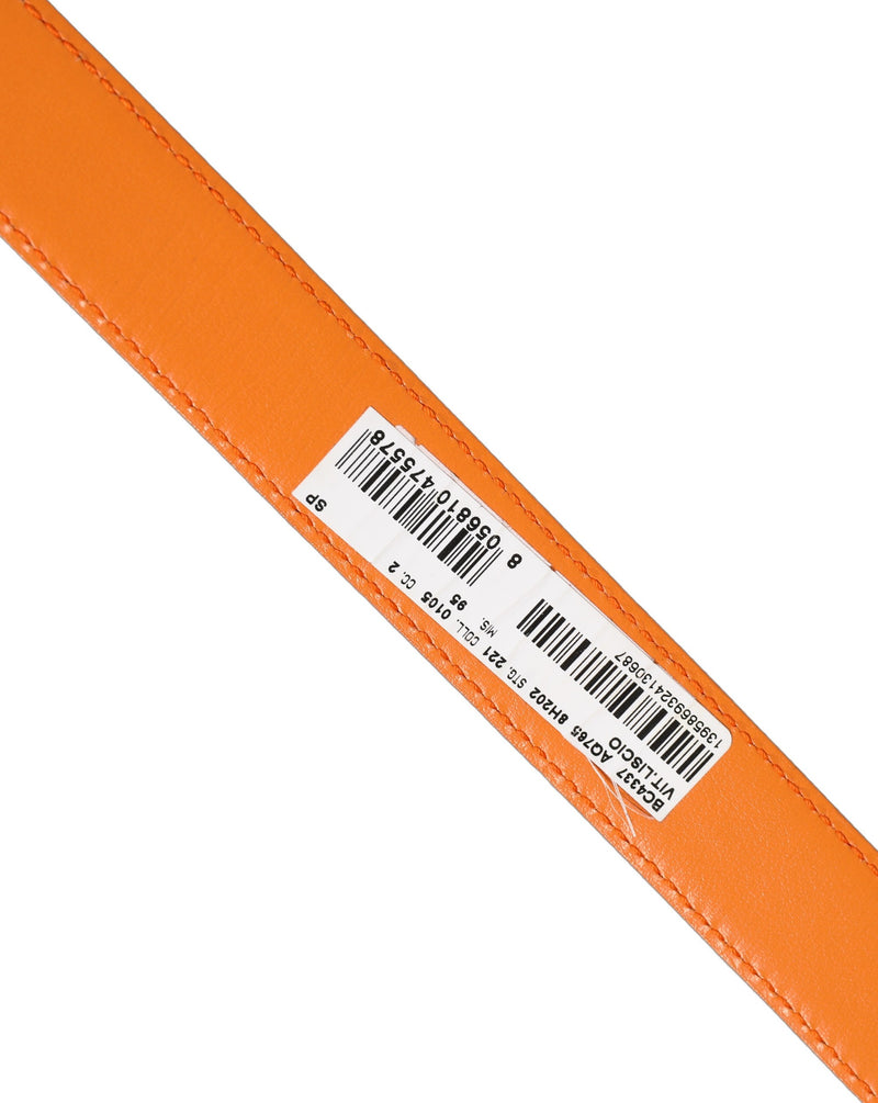 Dolce & Gabbana Orange Leather Belt with Silver Tone Buckle