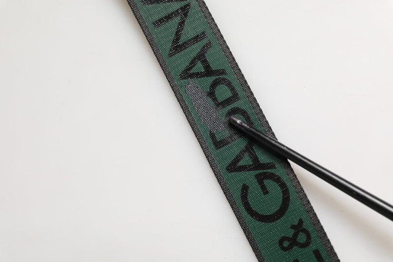 Dolce & Gabbana Black Green Logo Silver Tone Metal Buckle Belt