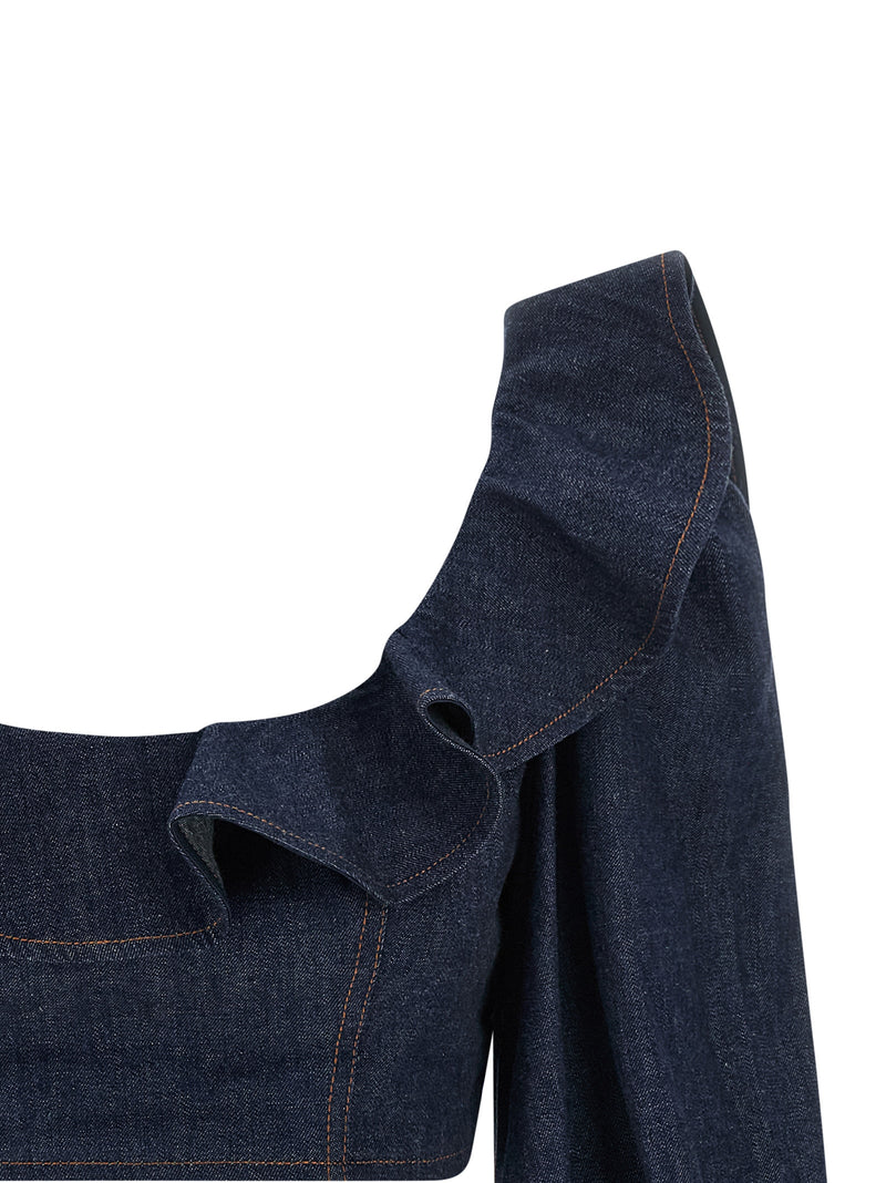 Zimmermann Aster Blue Denim Shirt with Ruffles