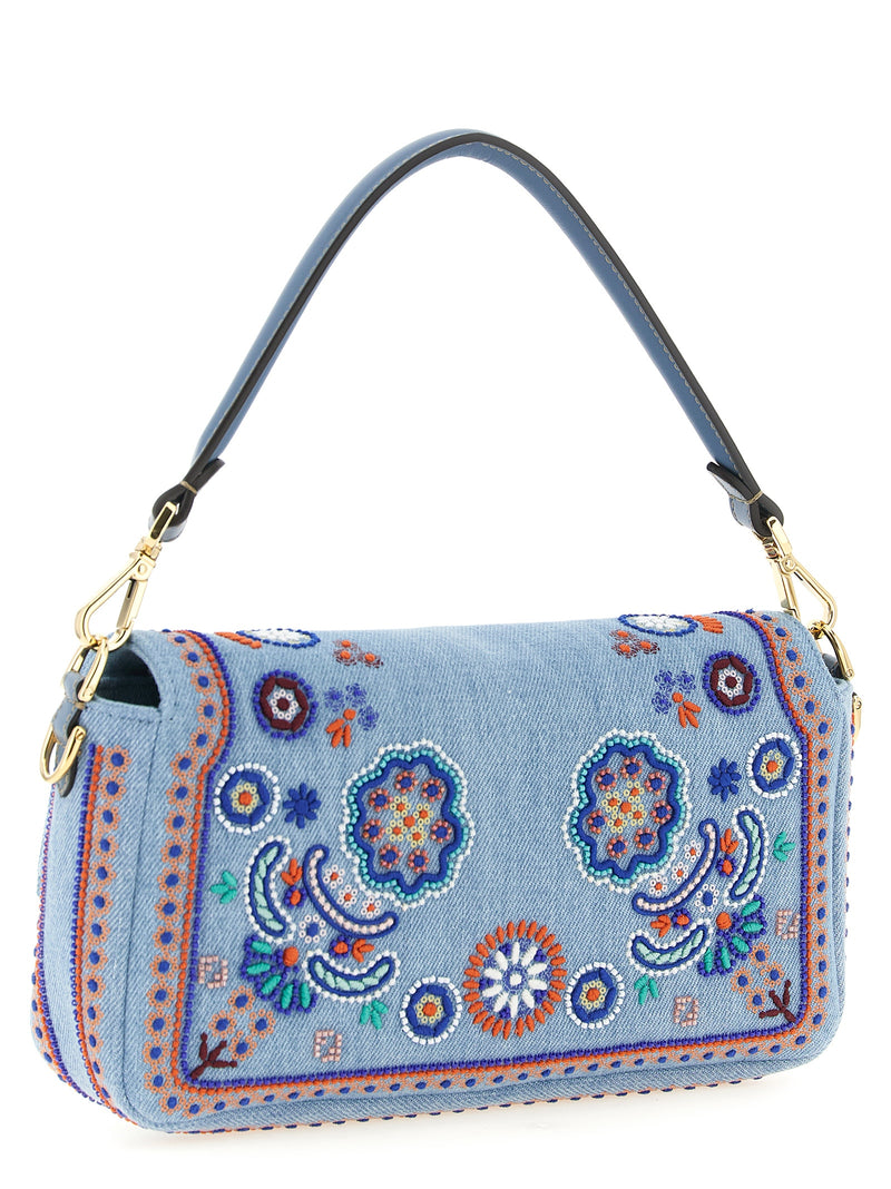 Fendi Baguette® Medium Blue Cotton Shoulder Bag