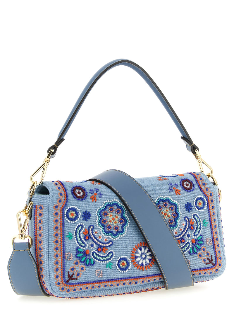 Fendi Baguette® Medium Blue Cotton Shoulder Bag