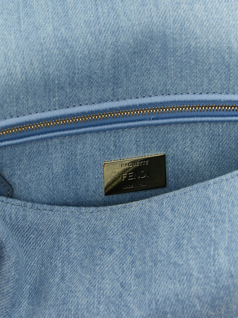 Fendi Baguette® Medium Blue Cotton Shoulder Bag