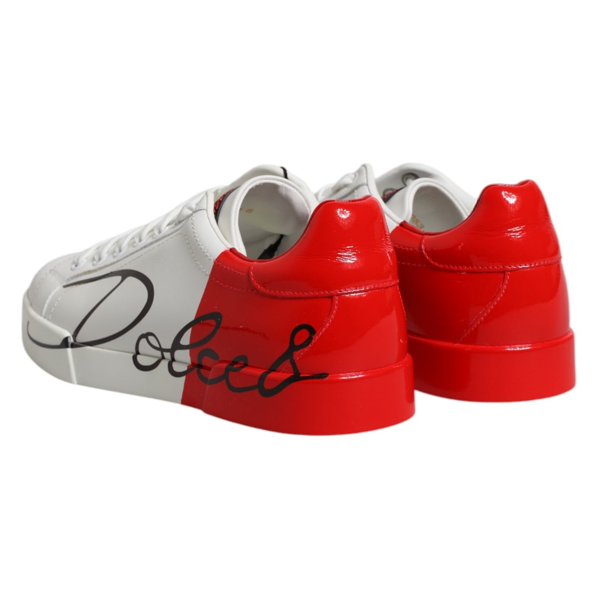 Dolce & Gabbana White Red Leather Logo Portofino Sneakers Shoes