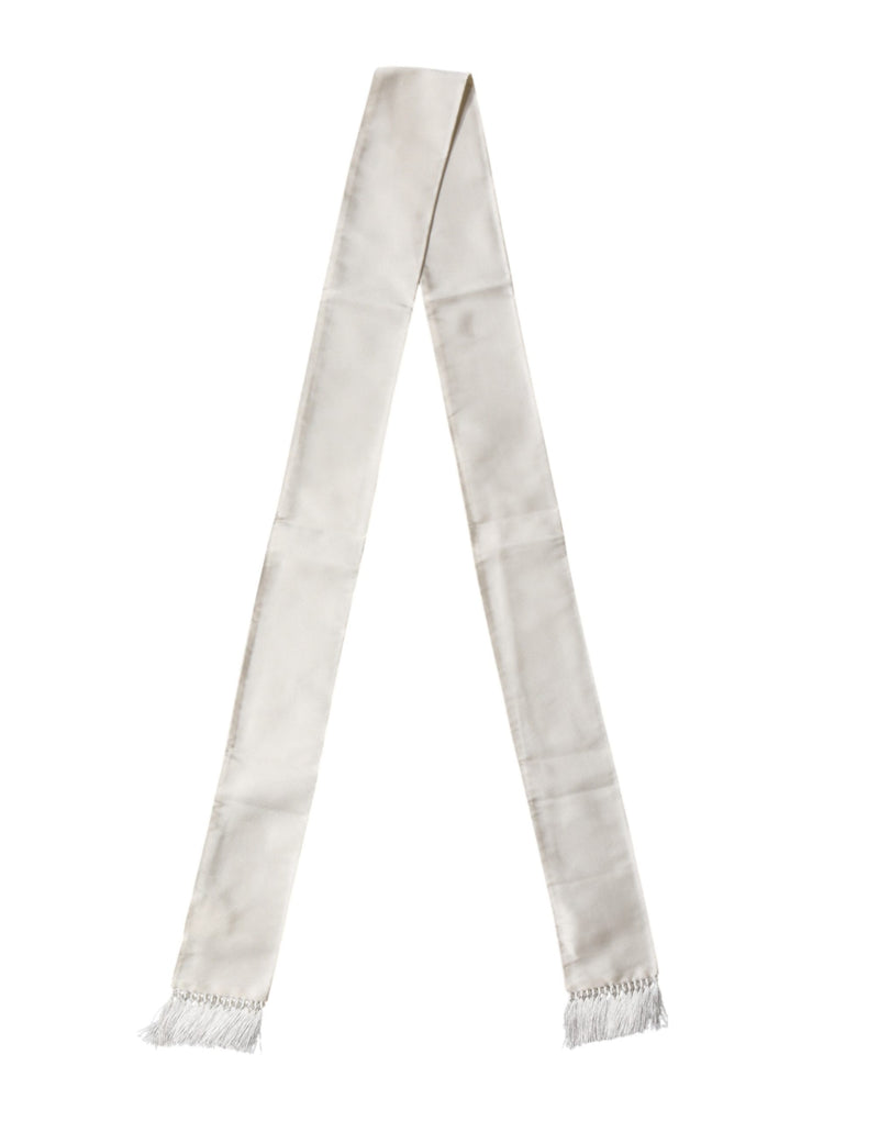 Dolce & Gabbana Men White Satin Silk Fringed Lace Stole Scarf
