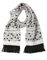 Dolce & Gabbana White Floral Silk Fringed Neck Shawl Scarf