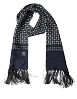 Dolce & Gabbana Men Navy Blue Geometric Dot Silk Fringed Neck Shawl Scarf