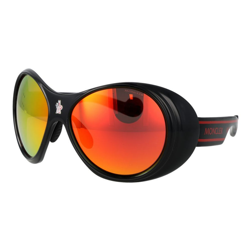 Moncler Black Plastic Sunglasses with Mirrored Red Lenses