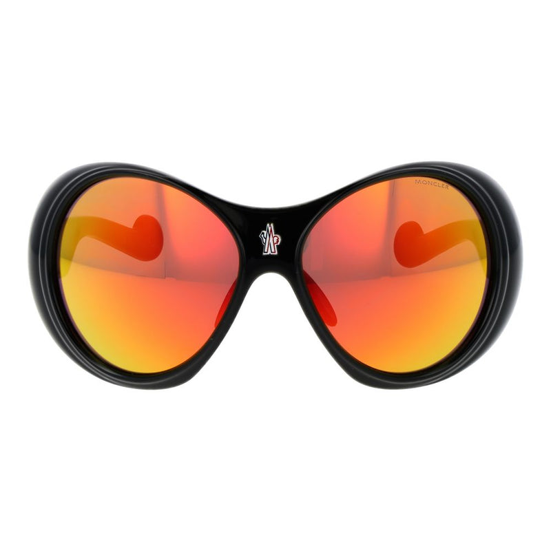 Moncler Black Plastic Sunglasses with Mirrored Red Lenses