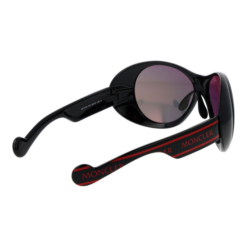 Moncler Black Plastic Sunglasses with Mirrored Red Lenses