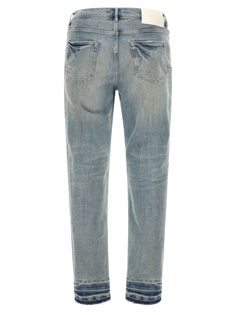 PURPLE P005 Blue Cotton Tapered Jeans for Men