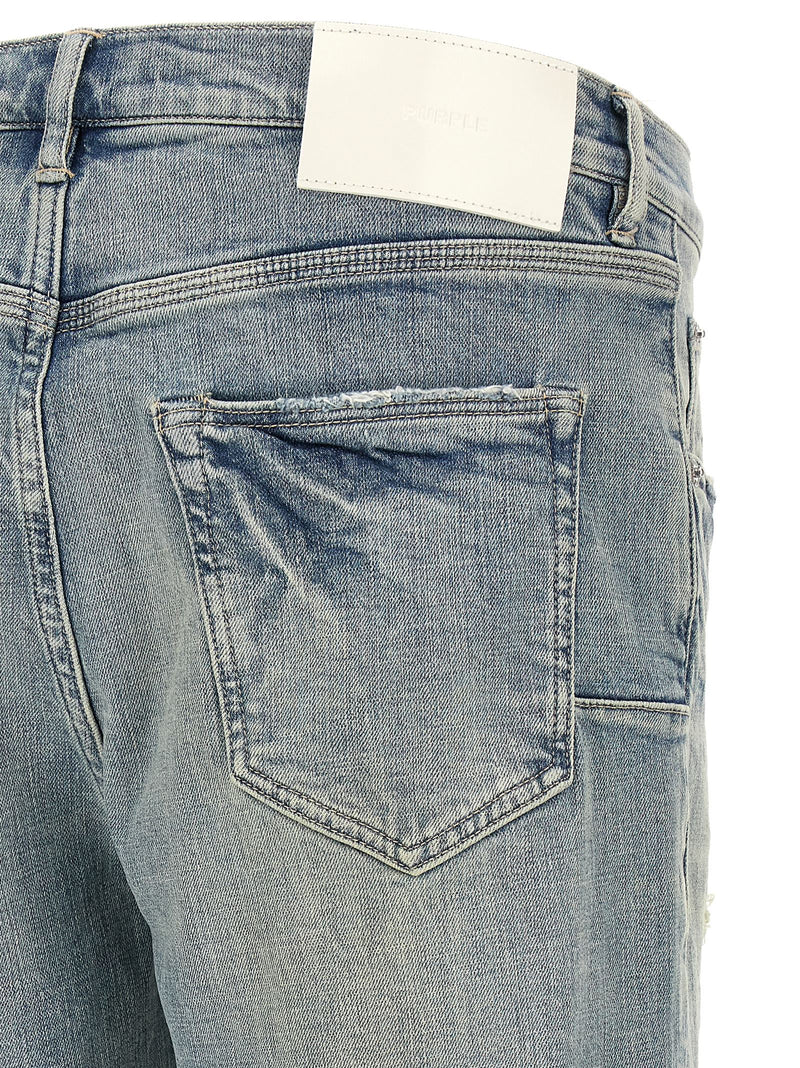 PURPLE P005 Blue Cotton Tapered Jeans for Men