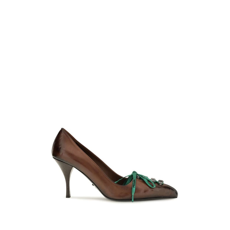Prada Brown Calf Leather Bos Taurus Lace-Up Pumps