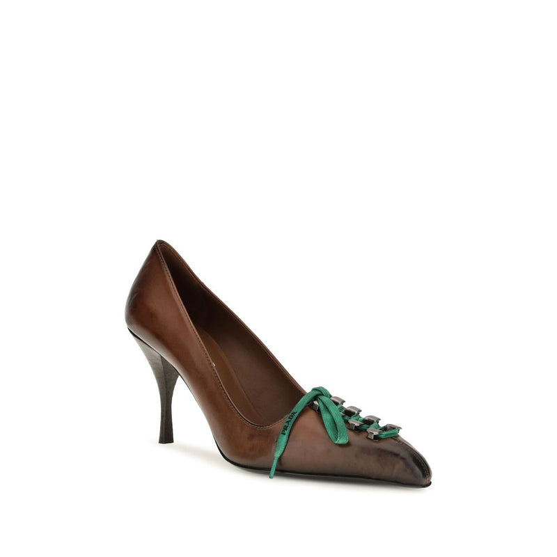 Prada Brown Calf Leather Bos Taurus Lace-Up Pumps