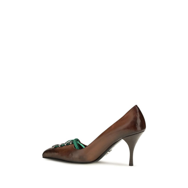 Prada Brown Calf Leather Bos Taurus Lace-Up Pumps