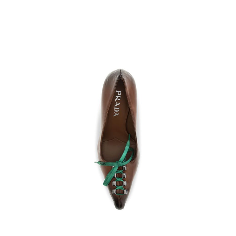 Prada Brown Calf Leather Bos Taurus Lace-Up Pumps