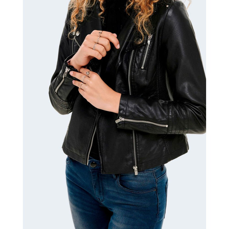 Only Black Viscose Biker Jacket - ONLGEMMA FAUX LEATHER