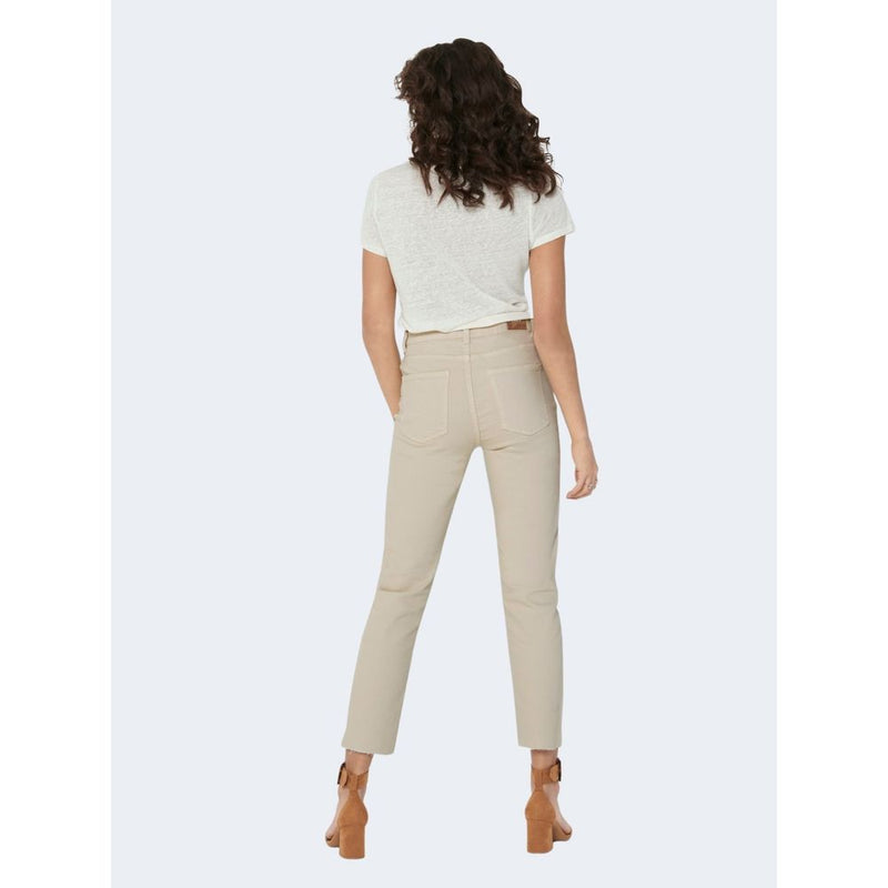 Only Beige Cotton Mom Jeans for Women