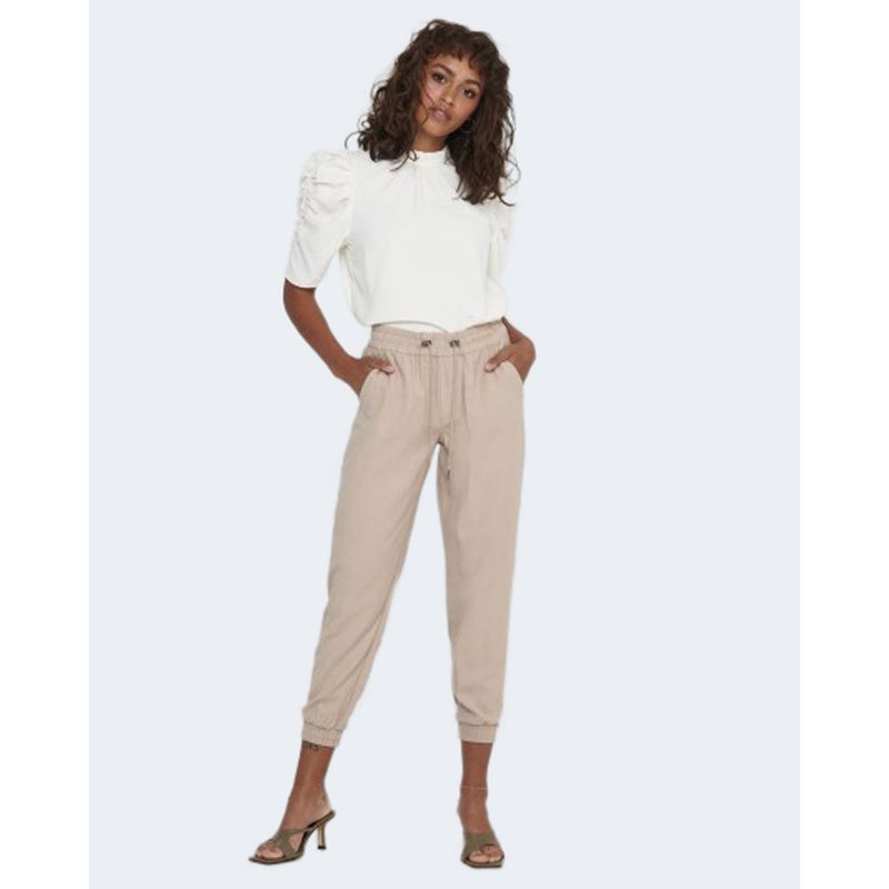 Only KELDA-EMERY Beige Viscose Casual Pants for Women