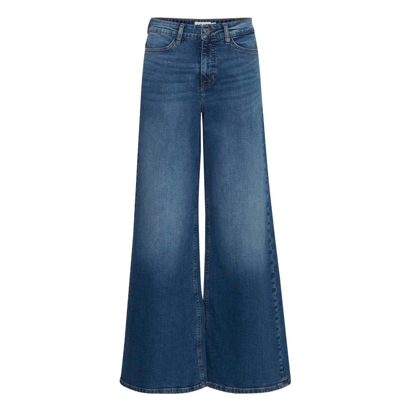 ICHI IHTWIGGY Wide Blue Cotton Bootcut Jeans for Women