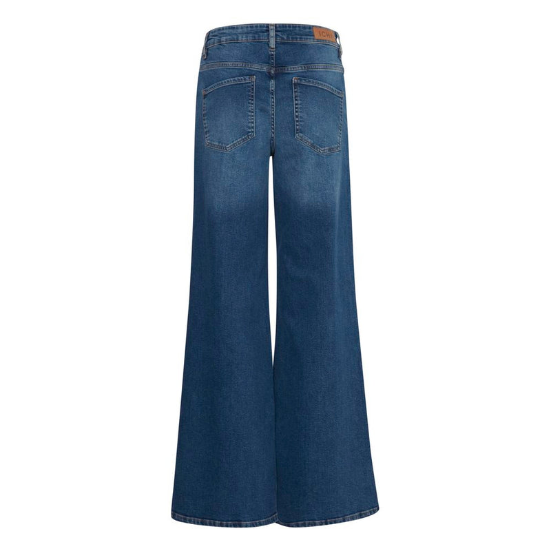 ICHI IHTWIGGY Wide Blue Cotton Bootcut Jeans for Women