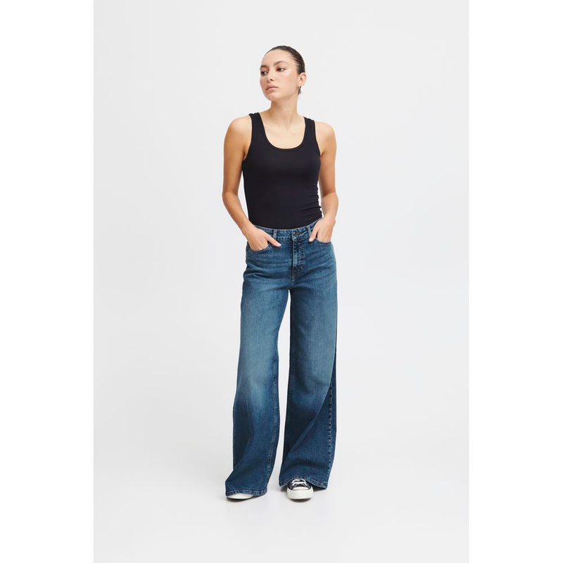 ICHI IHTWIGGY Wide Blue Cotton Bootcut Jeans for Women