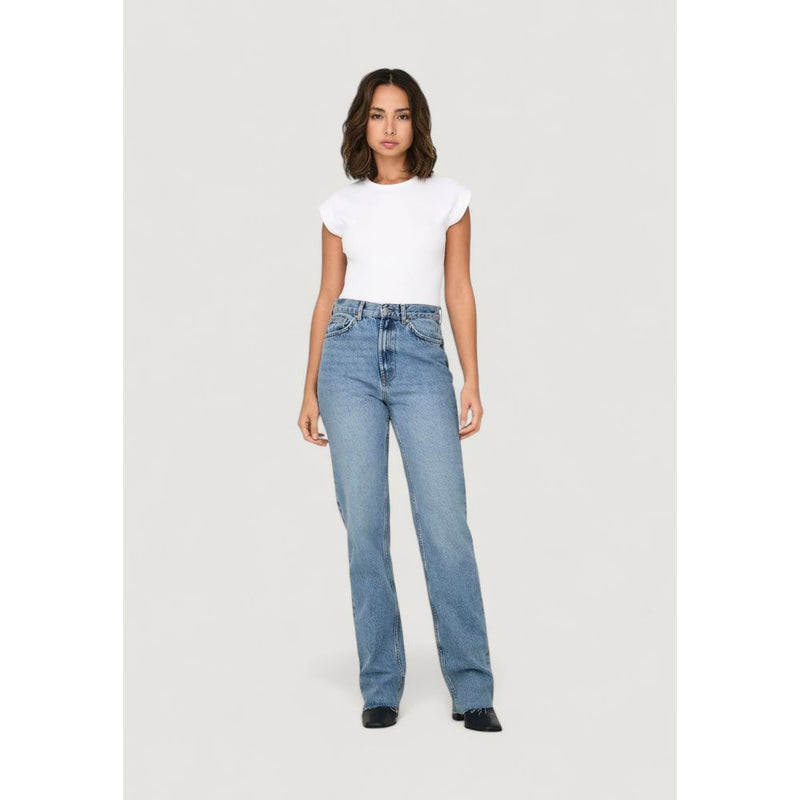 Only Light Blue Cotton Relaxed Fit Jeans for Women