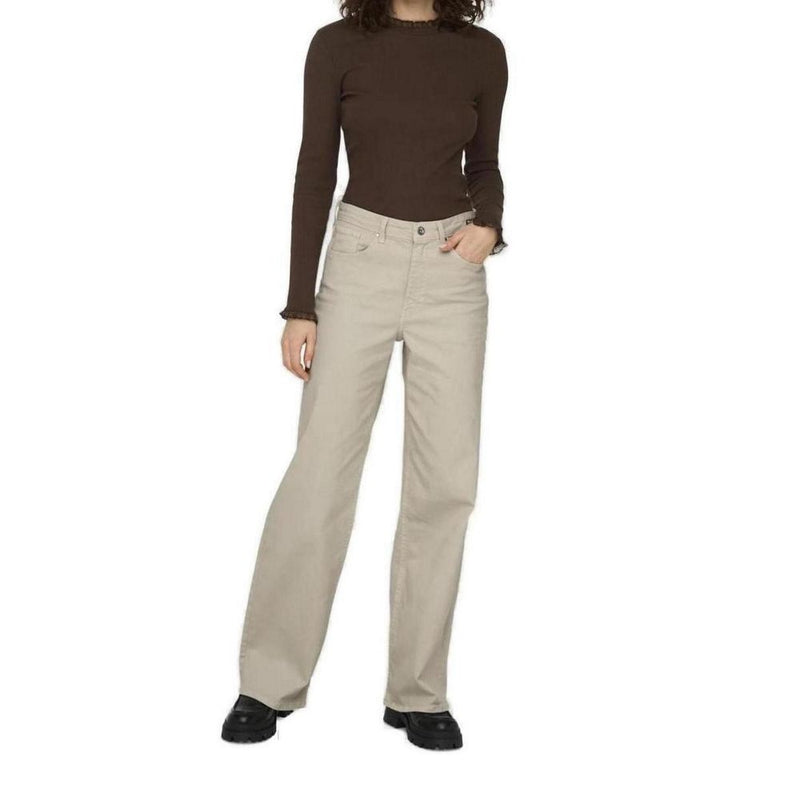 Only ONLJUICY Beige Cotton Relaxed Fit Wide Leg Jeans